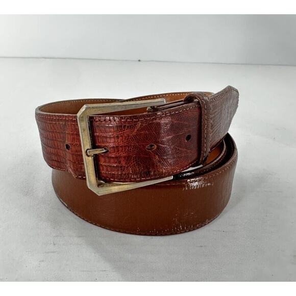 Nocona Mens Belt Size 46 Leather western Rodeo Brown Brass Buckle - Picture 2 of 13